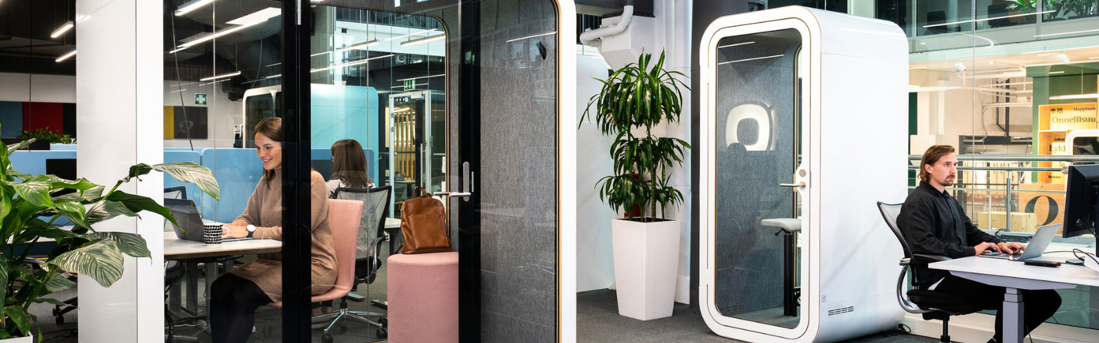 Privacy pods in modern office for concentration