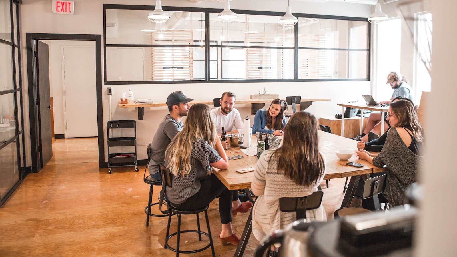 The office kitchen makes for a great informal meeting space